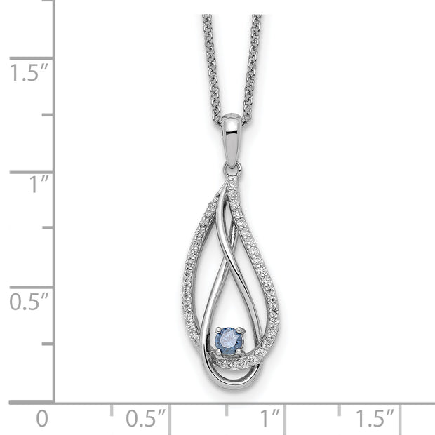 Sterling Silver RH-plated Mar CZ Always in Heart Birthstone 18in Necklace