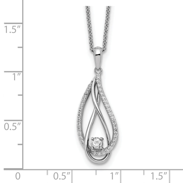Sterling Silver RH-plated Apr CZ Always in Heart Birthstone 18in Necklace