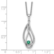 Sterling Silver RH-plated May CZ Always in Heart Birthstone 18in Necklace