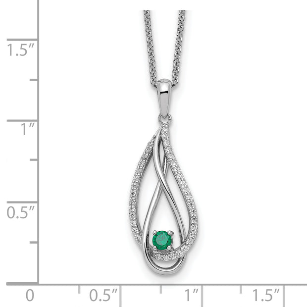 Sterling Silver RH-plated May CZ Always in Heart Birthstone 18in Necklace