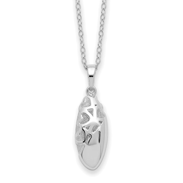 Sterling Silver Rhodium-plated Scrolled Hearts Ash Holder 18in Necklace