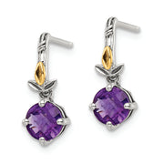 Sterling Silver Antiqued w/14k Leaf 1.20AM Amethyst Dangle Post Earrings