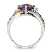 Sterling Silver w/14K Leaves Round 1.65AM Amethyst Ring