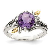 Sterling Silver w/14K Leaves Round 1.65AM Amethyst Ring
