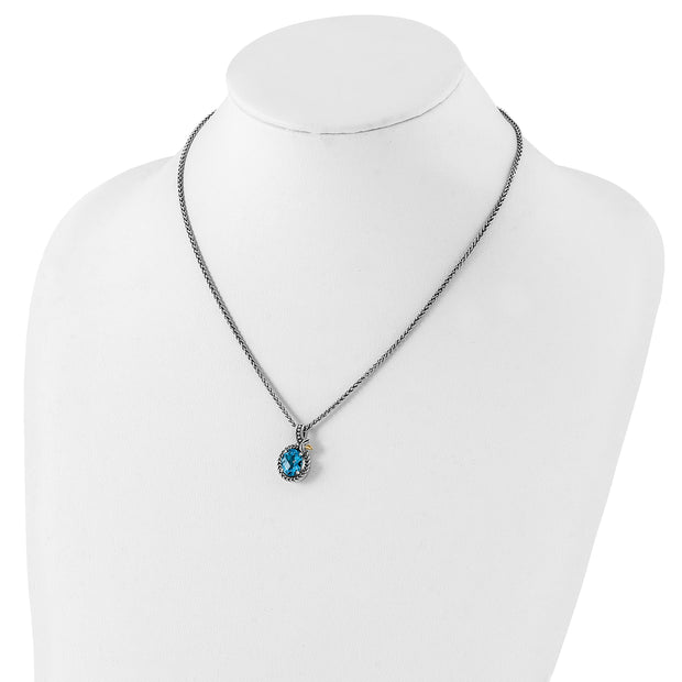 Sterling Silver w/14k Braided Oval 2.54BT Blue Topaz Necklace