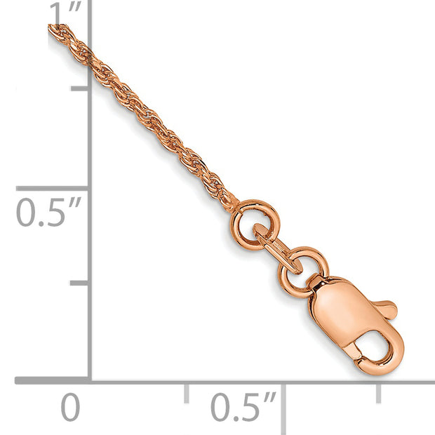 14k Rose Gold 1mm D/C Machine-made Rope Chain