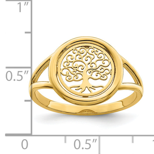 14k Polished Tree of Life in Circle Ring