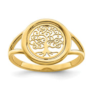 14k Polished Tree of Life in Circle Ring