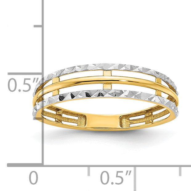 14K w/White Rhodium Polished Diamond Cut Ring
