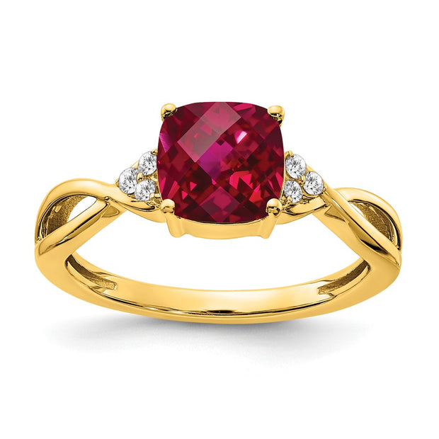 14k Checkerboard Created Ruby and Diamond Ring
