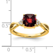 14k Checkerboard Garnet and Diamond Ring