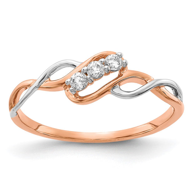 14k Two-tone 3-stone Diamond Polished Twist Ring