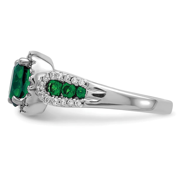 10K White Gold Lab Grown VS/SI FGH Dia and Oval Created Emerald Ring