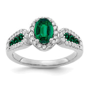 10K White Gold Lab Grown VS/SI FGH Dia and Oval Created Emerald Ring