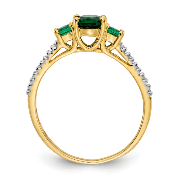 14k Oval Emerald and Diamond Ring