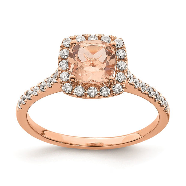 14k Rose Gold Morganite Diamond Halo Complete Engagement Ring