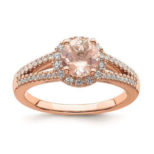 14k Rose Gold Morganite Diamond Halo Complete Engagement Ring