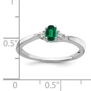 14k White Gold Created Emerald and Diamond Ring