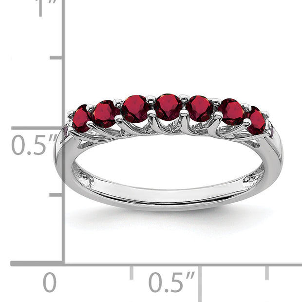 14k White Gold Created Ruby and Diamond 7-stone Ring