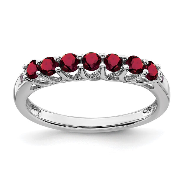 14k White Gold Created Ruby and Diamond 7-stone Ring
