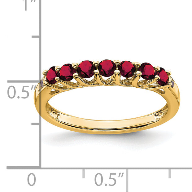 14k Created Ruby and Diamond 7-stone Ring