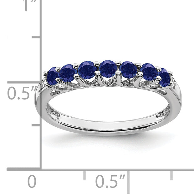 14k White Gold Created Sapphire and Diamond 7-stone Ring