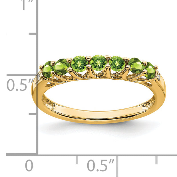 14k Peridot and Diamond 7-stone Ring