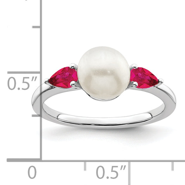 14k White Gold FWC Pearl and Ruby Ring