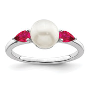 14k White Gold FWC Pearl and Ruby Ring