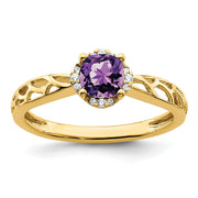 14k Gold Polished Amethyst and Diamond Ring