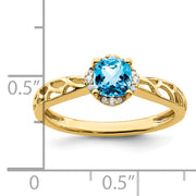14k Gold Polished Blue Topaz and Diamond Ring