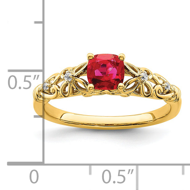 14k Gold Polished Ruby and Diamond Ring