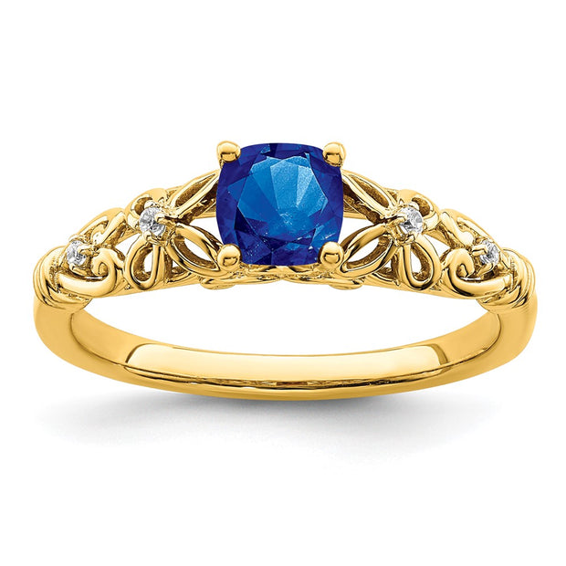 14k Gold Polished Sapphire and Diamond Ring
