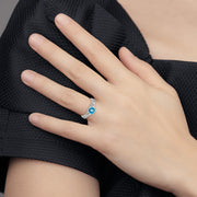 14k White Gold Polished Blue Topaz and Diamond Ring