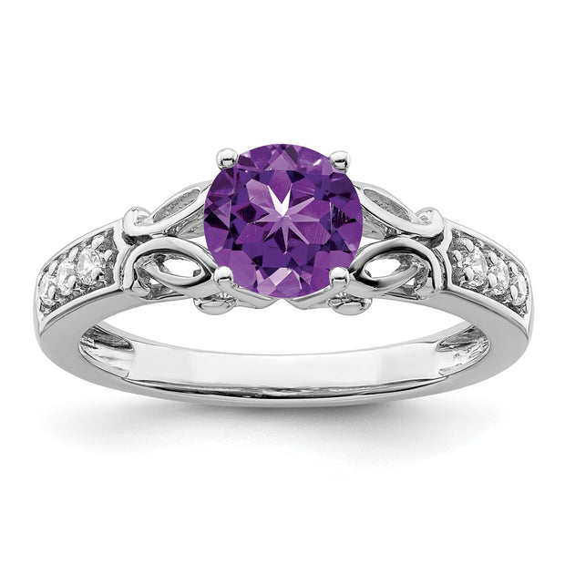 14k White Gold Polished Amethyst and Diamond Ring