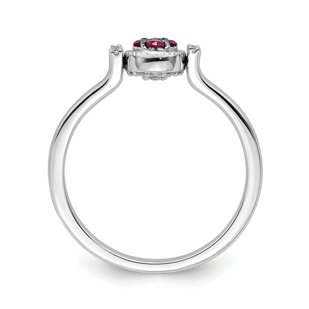 14k White Gold Polished Ruby and Diamond Flip Ring