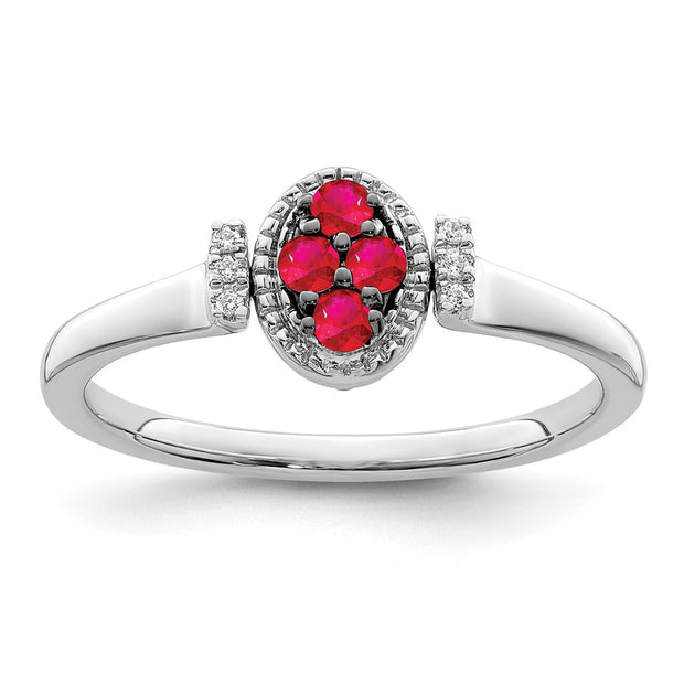 14k White Gold Polished Ruby and Diamond Flip Ring