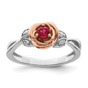 14K Two-tone White & Rose Ruby and Diamond Flower Ring