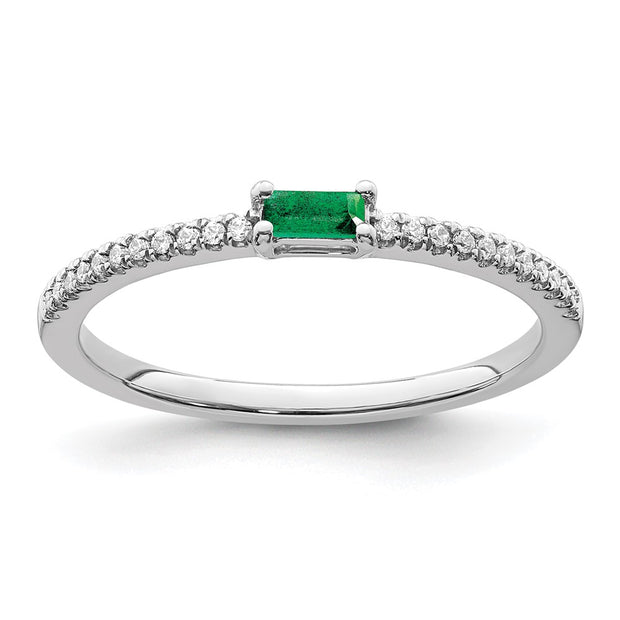 14k White Gold Polished Emerald and Diamond Ring