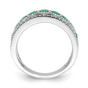 14k White Gold Polished Emerald and Diamond Ring