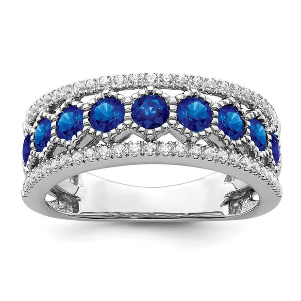 14k White Gold Polished Sapphire and Diamond Ring