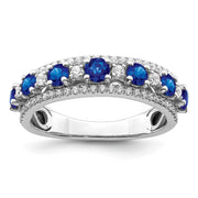 14k White Gold Polished Sapphire and Diamond Ring