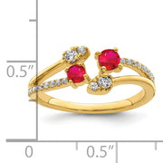 14k Gold Polished Ruby and Diamond Bypass Ring