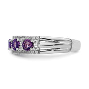 14k White Gold Polished Amethyst and Diamond Ring