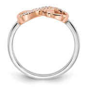 14k Two-tone White & Rose Polished Infinity Hearts Diamond Ring