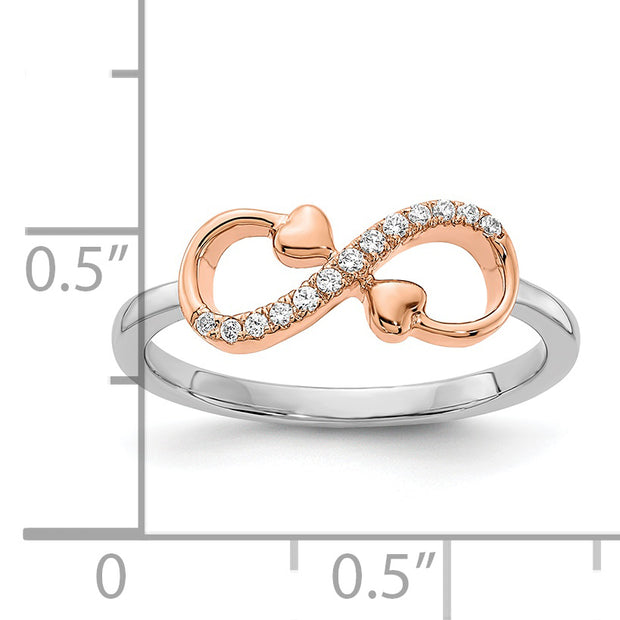 14k Two-tone White & Rose Polished Infinity Hearts Diamond Ring