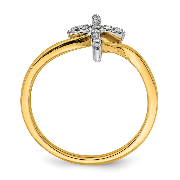 14k Two-tone Polished Cross Diamond Ring