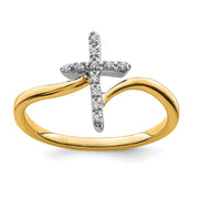14k Two-tone Polished Cross Diamond Ring