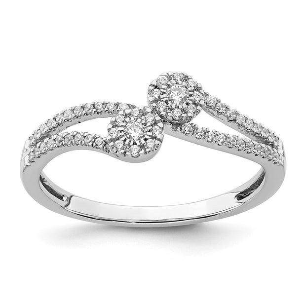 14k White Gold Polished Double Pave Circle ByPass Ring