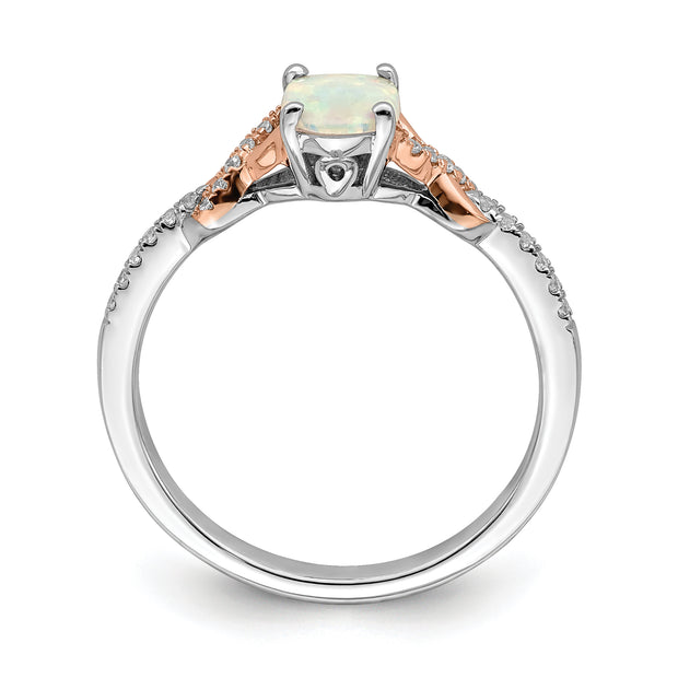 14k Two-tone Polished Oval Opal & Diamond Ring